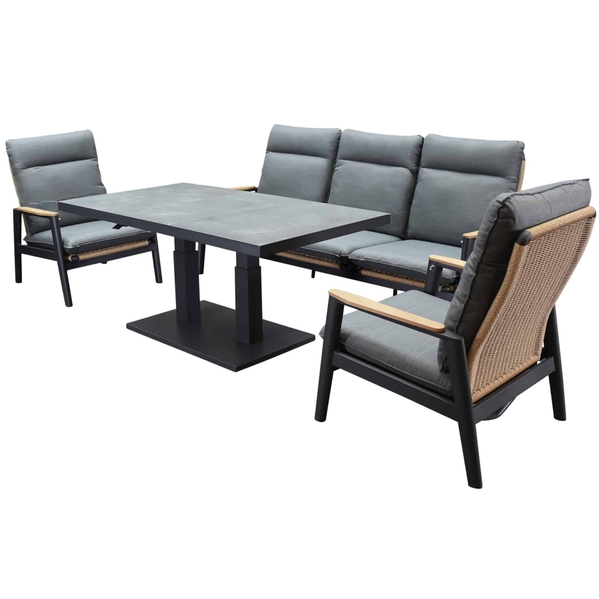 Alzano stoel bank lounge diningset 4 delig verstelbaar antraciet aluminium