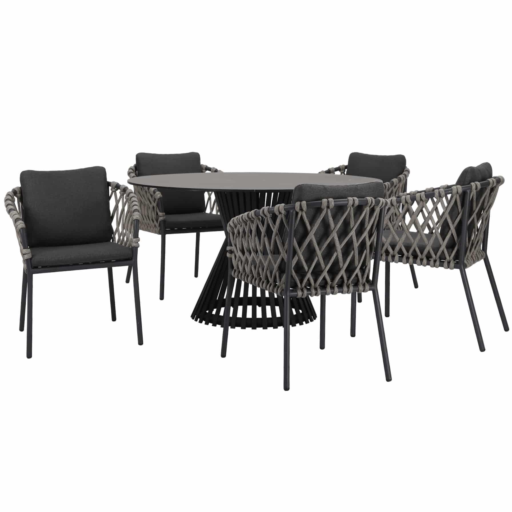 amalfi pasadena dining tuinset 140 cm rond 6 delig antraciet keramiek