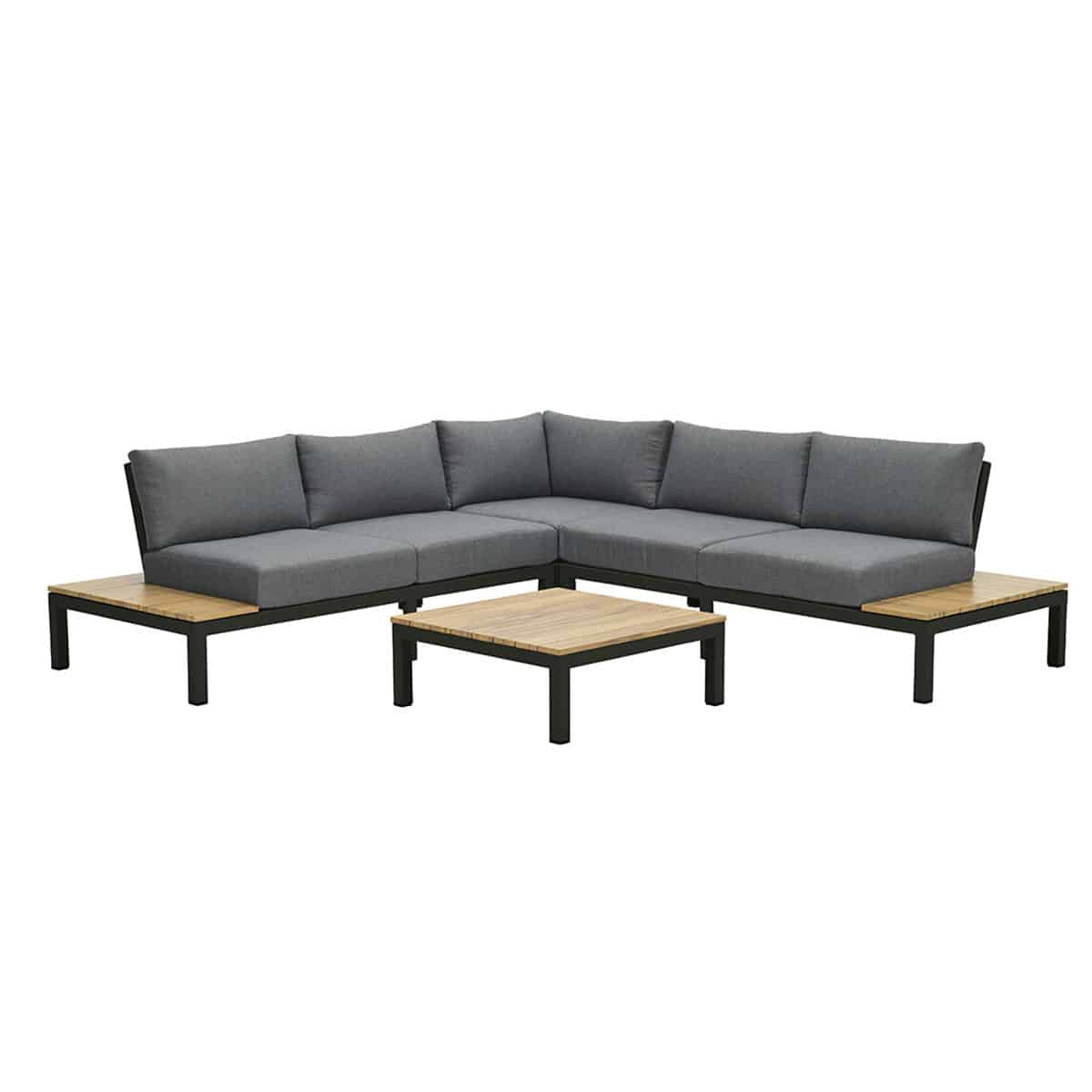antoinette lounge set 4 dlg c. black/mystic grey/teak look garden impressions