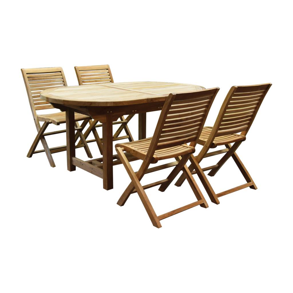 arona ovaal uitschuifbare dining tuinset 160 210×90 cm blad 2,8 cm 5 delig teak