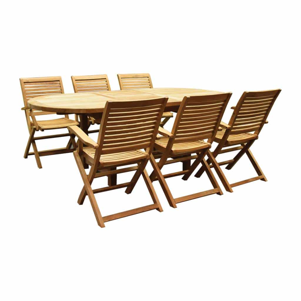 arona ovaal uitschuifbare dining tuinset 160 210×90 cm blad 2,8 cm 7 delig teak