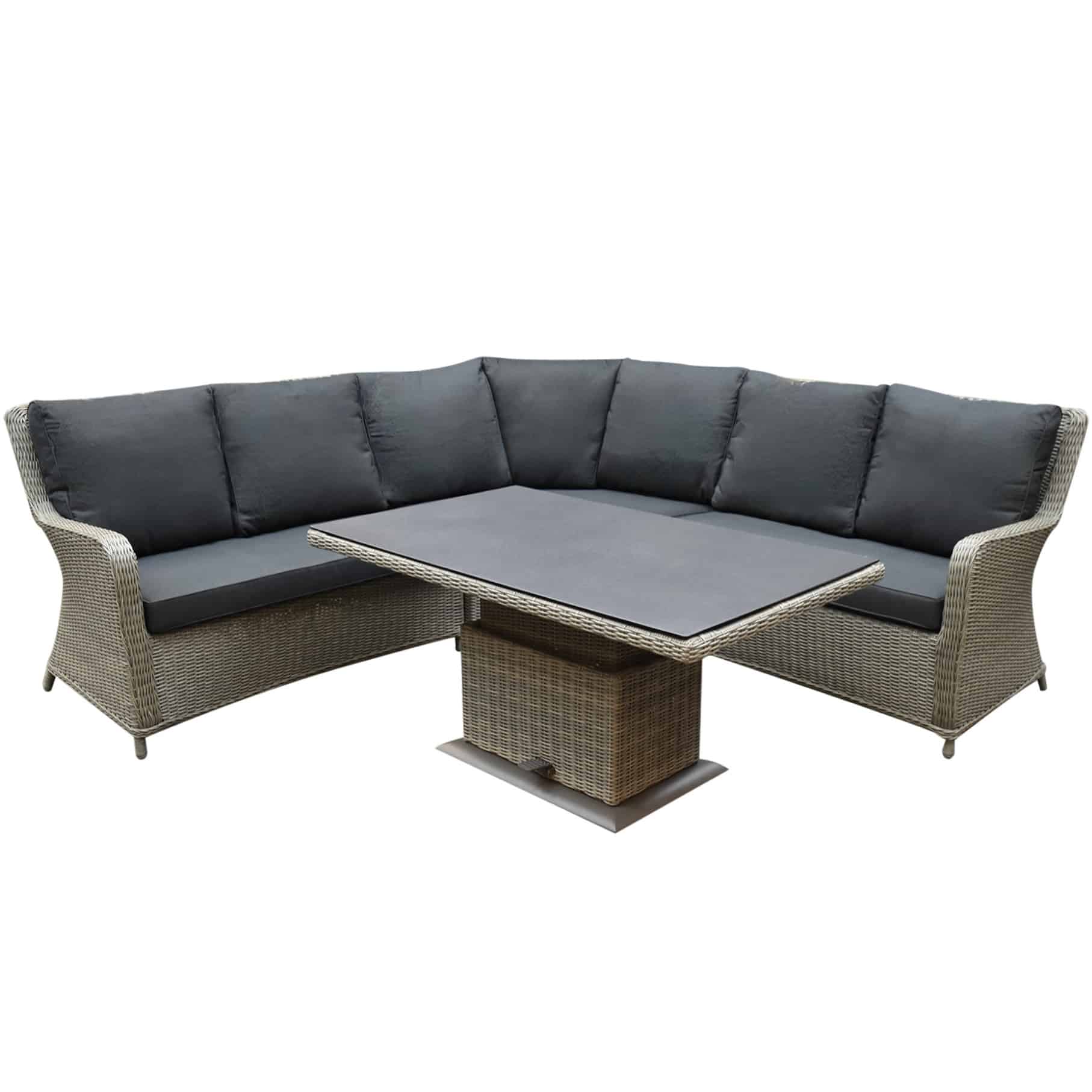 bilbao hoek dining loungeset 4 delig grijs verstelbare tafel