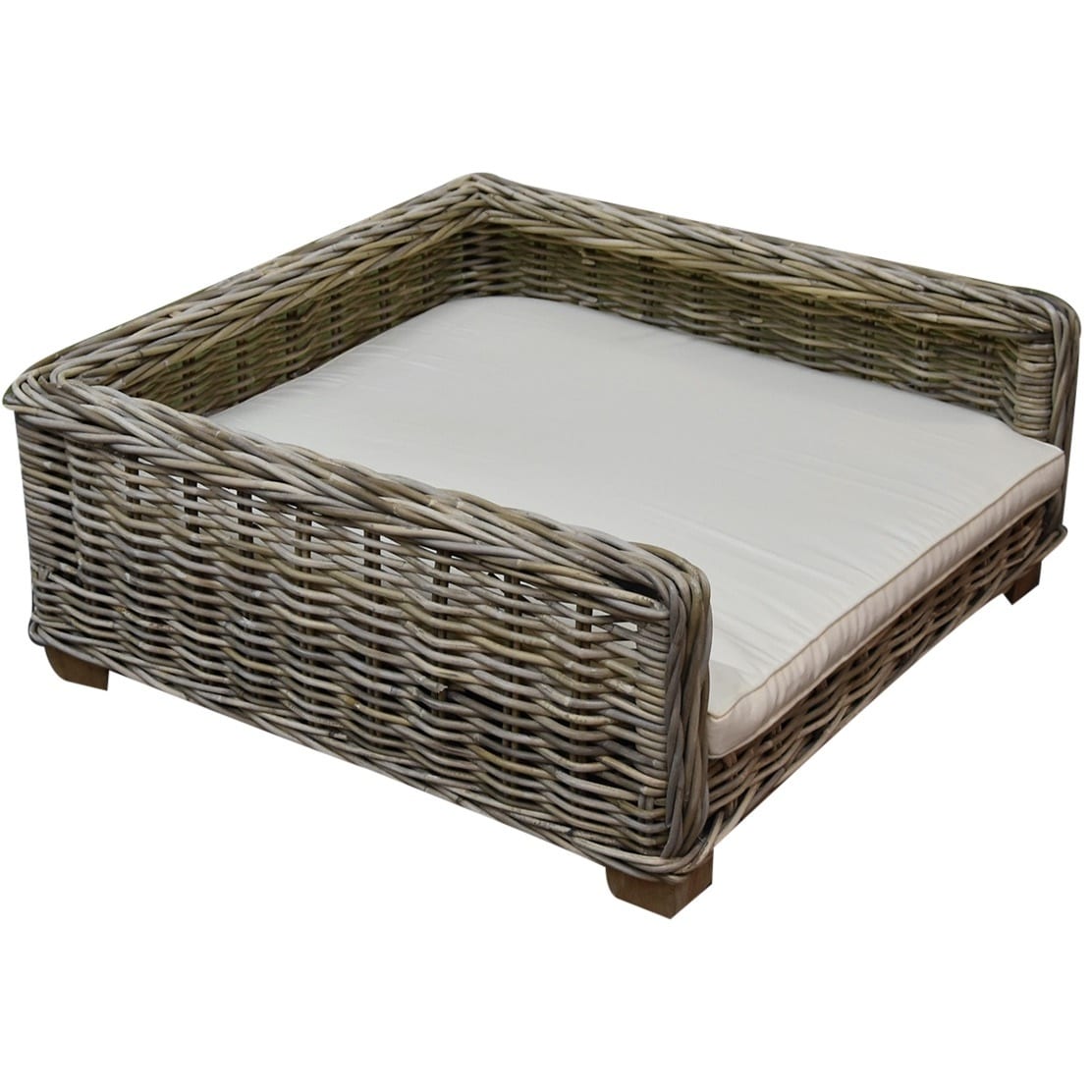 blacky rotan hondenmand met kussen 80x80xh35 cm olefin grey