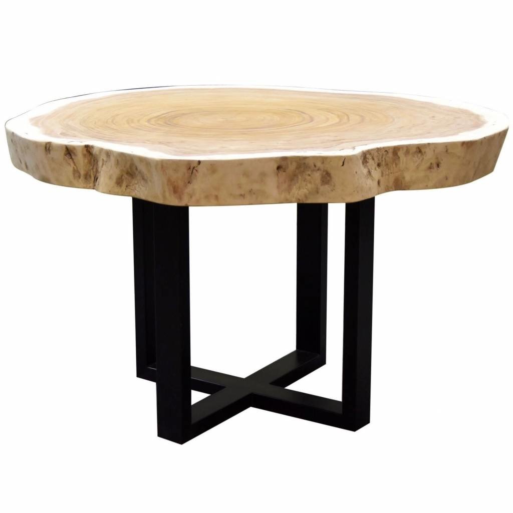 boomstamtafel 100xh75 cm rond roestvrij stalen poten bladdikte 9 cm
