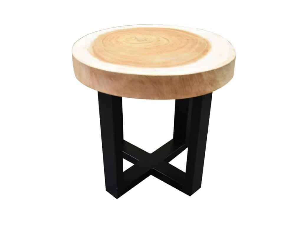 boomstamtafel met gepoedercoat rvs poten 50xh47 cm rond bladdikte 6 cm