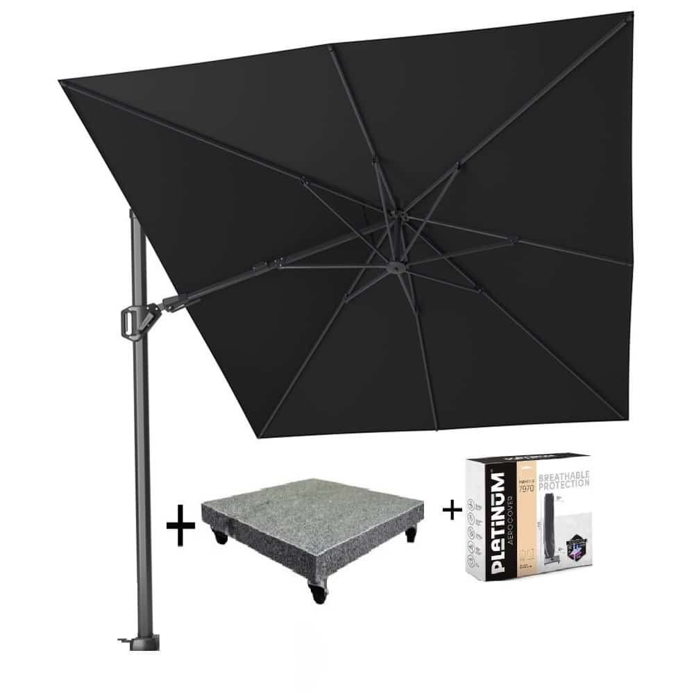 challenger t2 zweefparasol 350×260 cm antraciet met parasolvoet 90kg en hoes