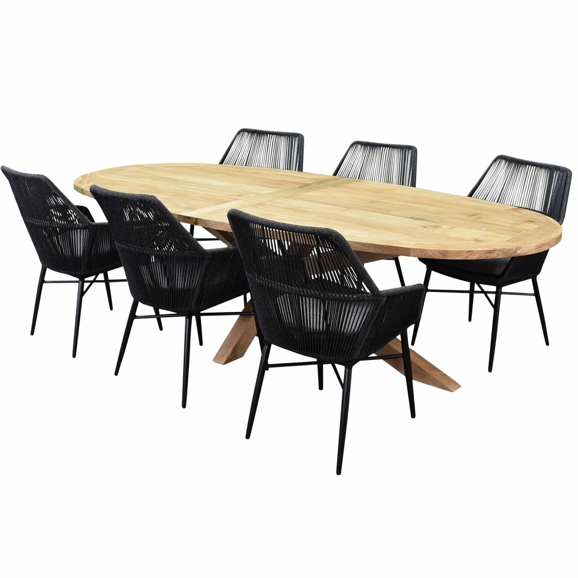 chianti ellips dining tuinset 280x130xh75 cm 7 delig teak rope