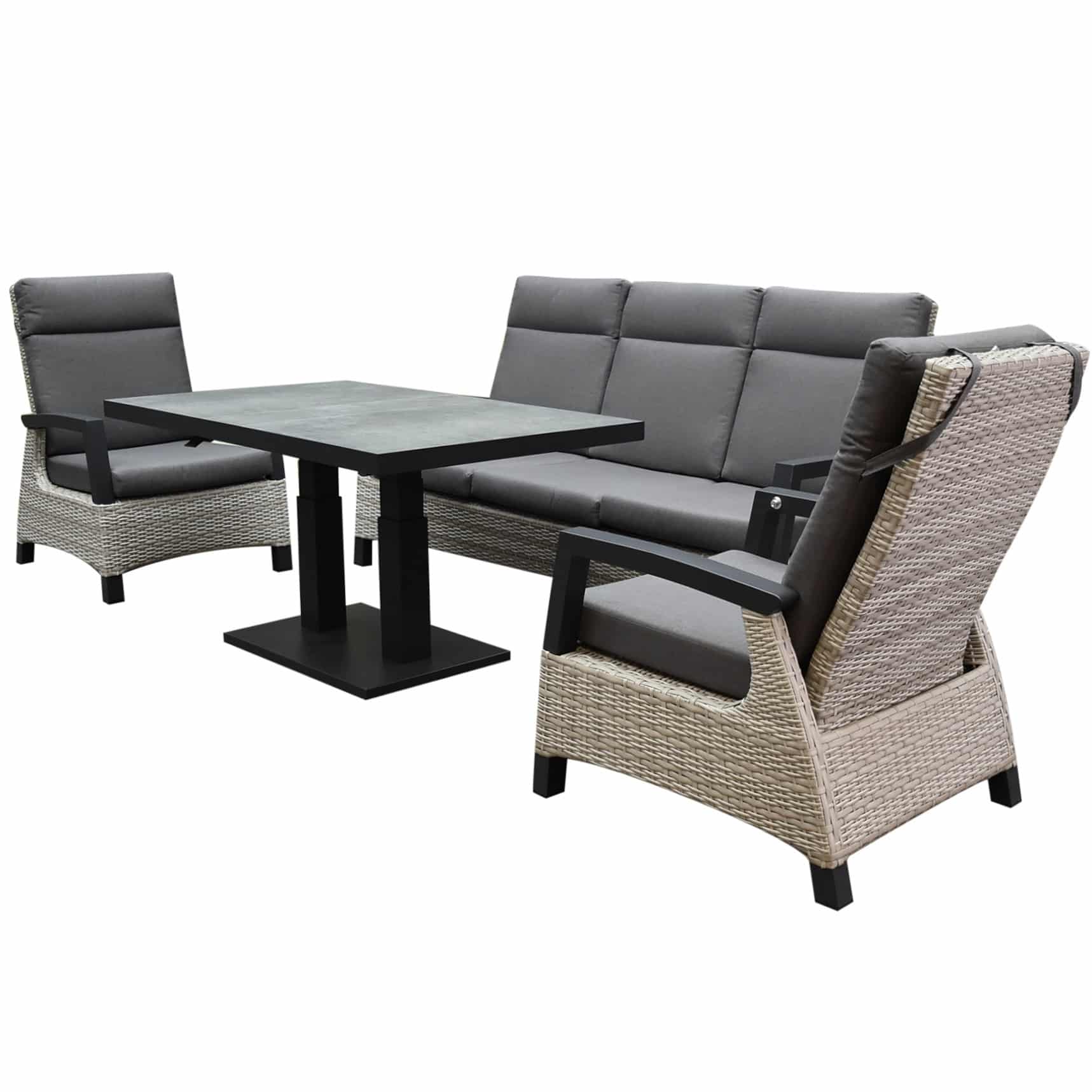 dallas stoel bank dining loungeset 4 delig verstelbare tafel grijs