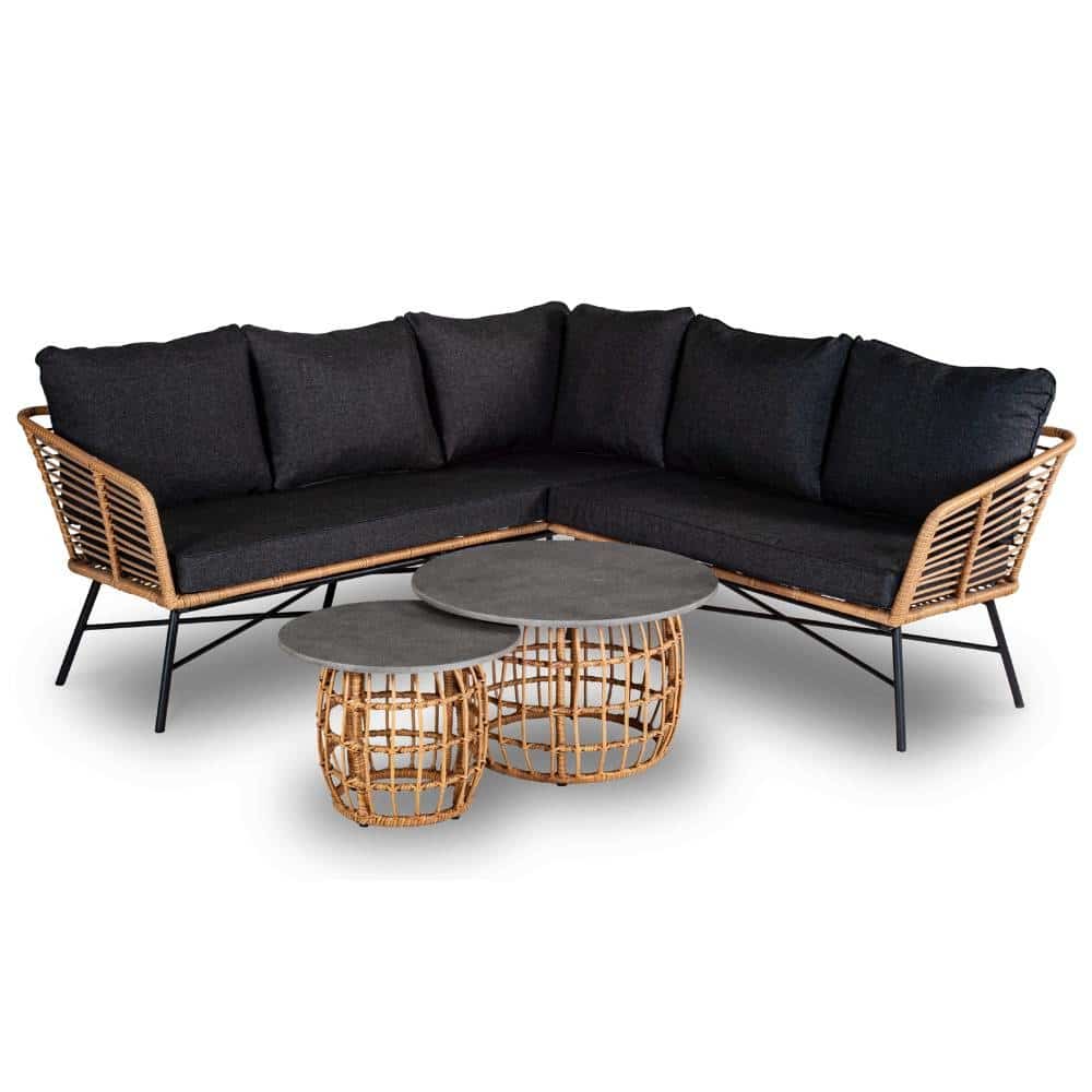 flow hoek loungeset 4 delig | wicker + aluminium | 210x210cm | bamboo antraciet
