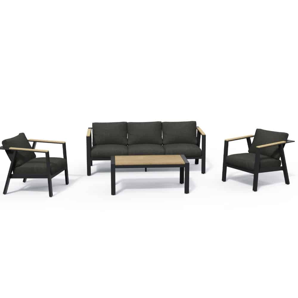 gerona stoel bank loungeset 4 delig | aluminium + teakhout | antraciet