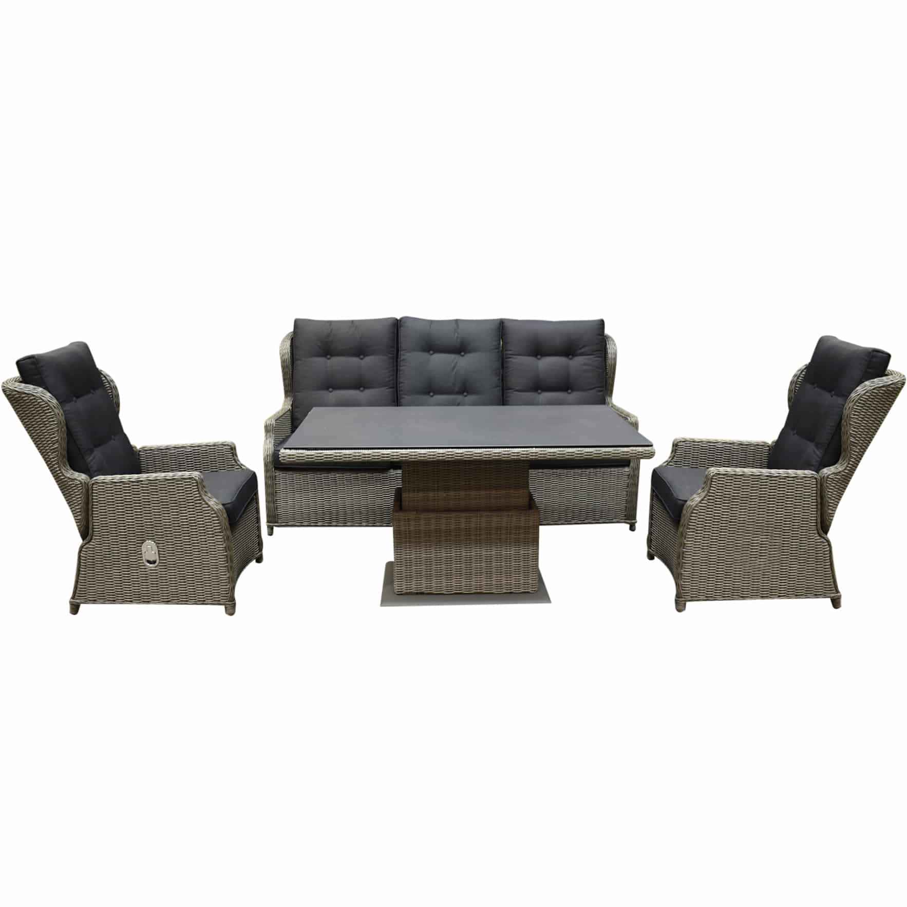 Ibiza XL stoel bank dining loungeset 4 delig grijs met verstelbare tafel