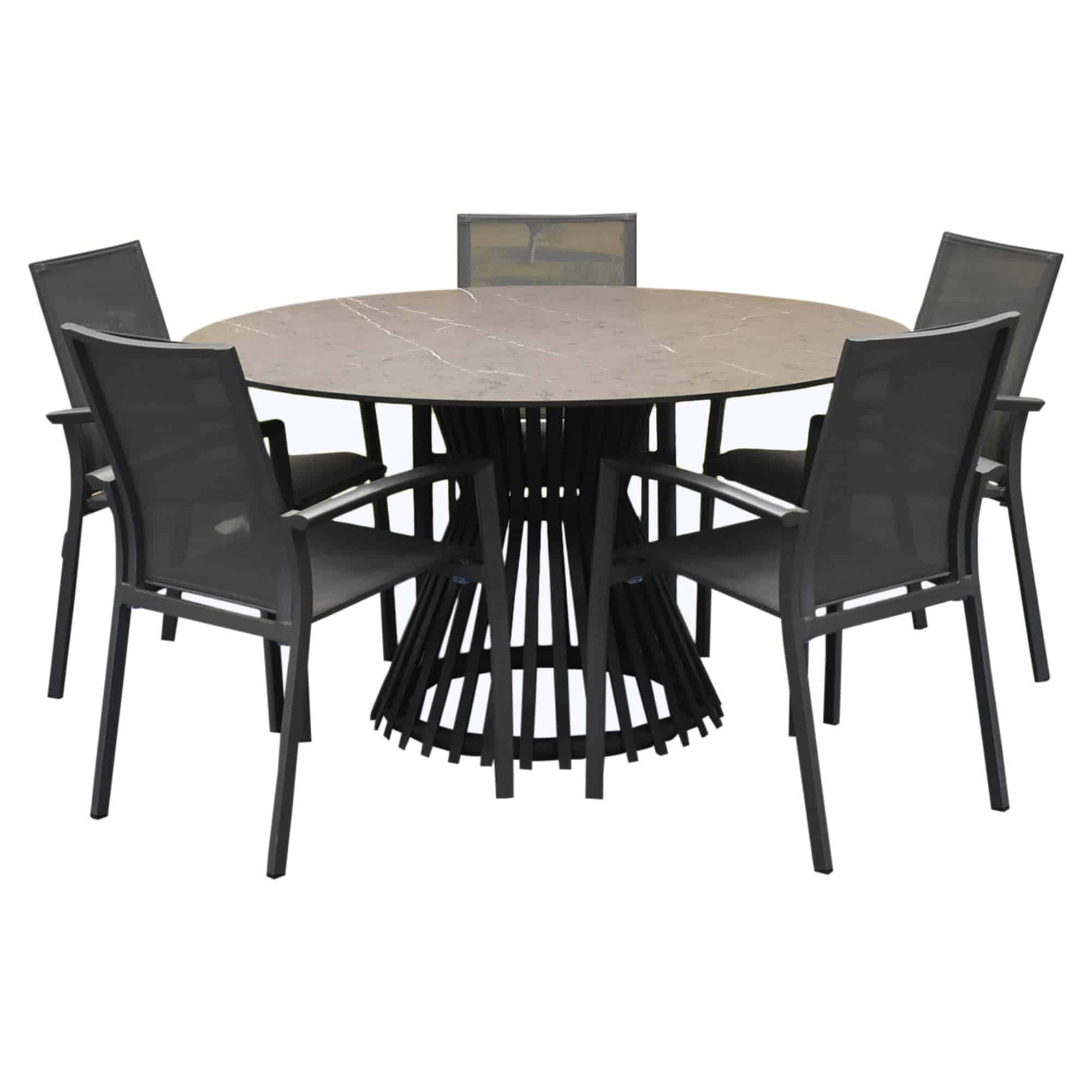 malaga pasadena dining tuinset 140xh75 cm rond 6 delig aluminium