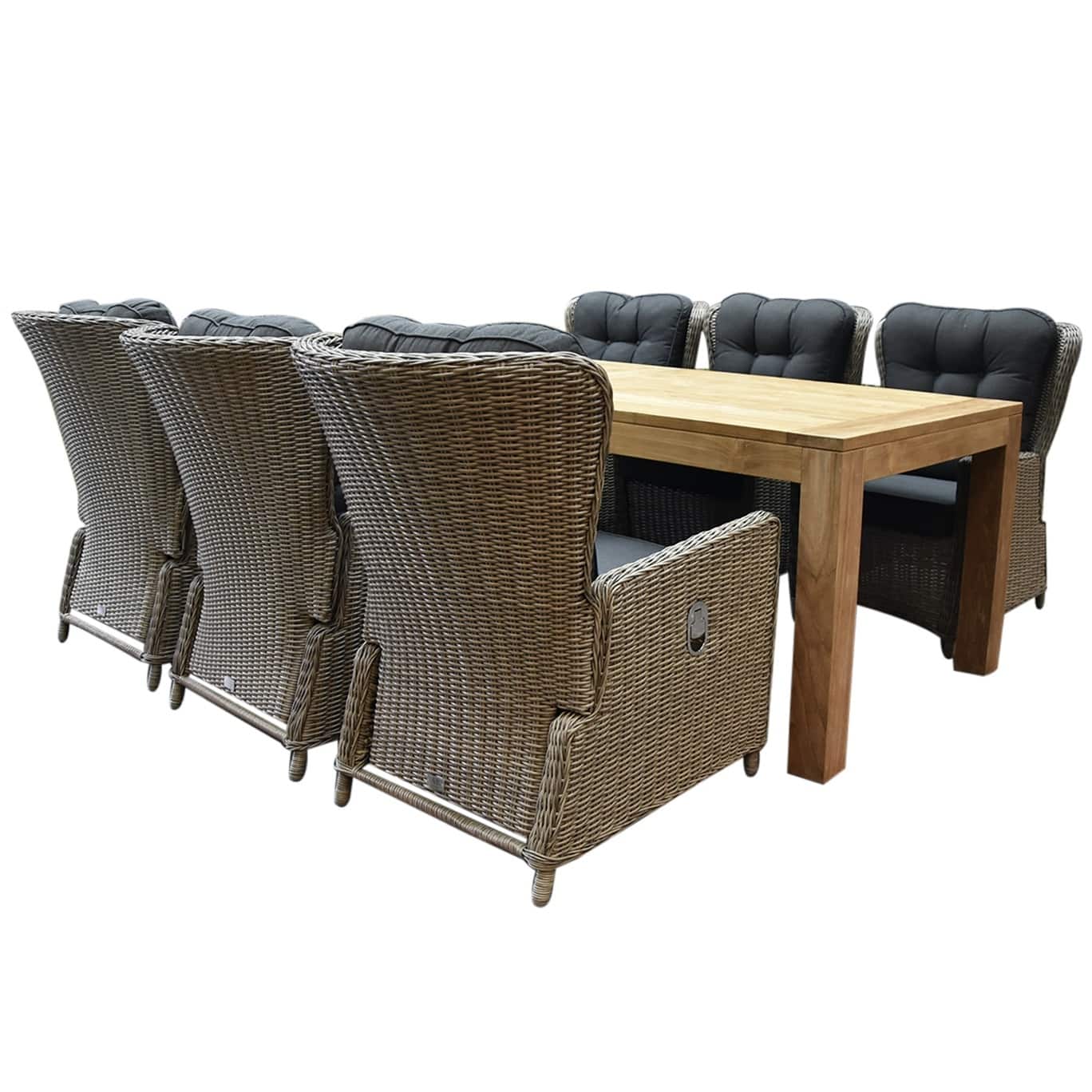 marina lounge krista dining tuinset 240x100xh77,5 cm 7 delig grijs verstelbaar