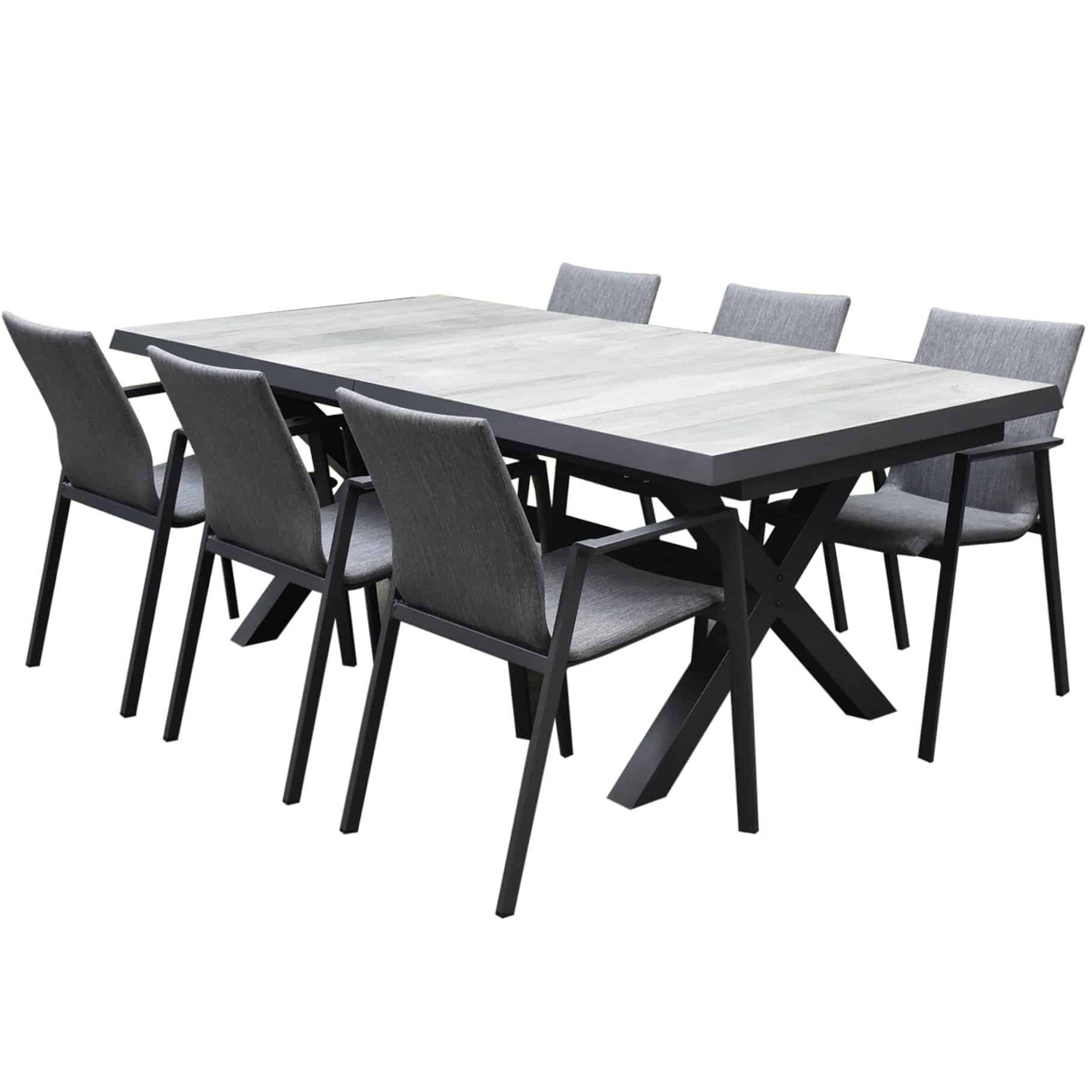 nancy new delhi dining tuinset uitschuifbaar 204 264x103xh74,5 cm 7 delig aluminium