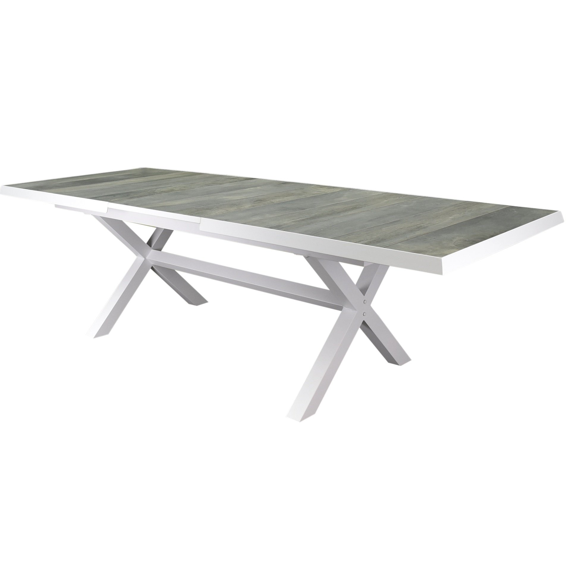 new delhi uitschuifbare dining tuintafel 204 264x103xh76,5 cm met kruispoot wit