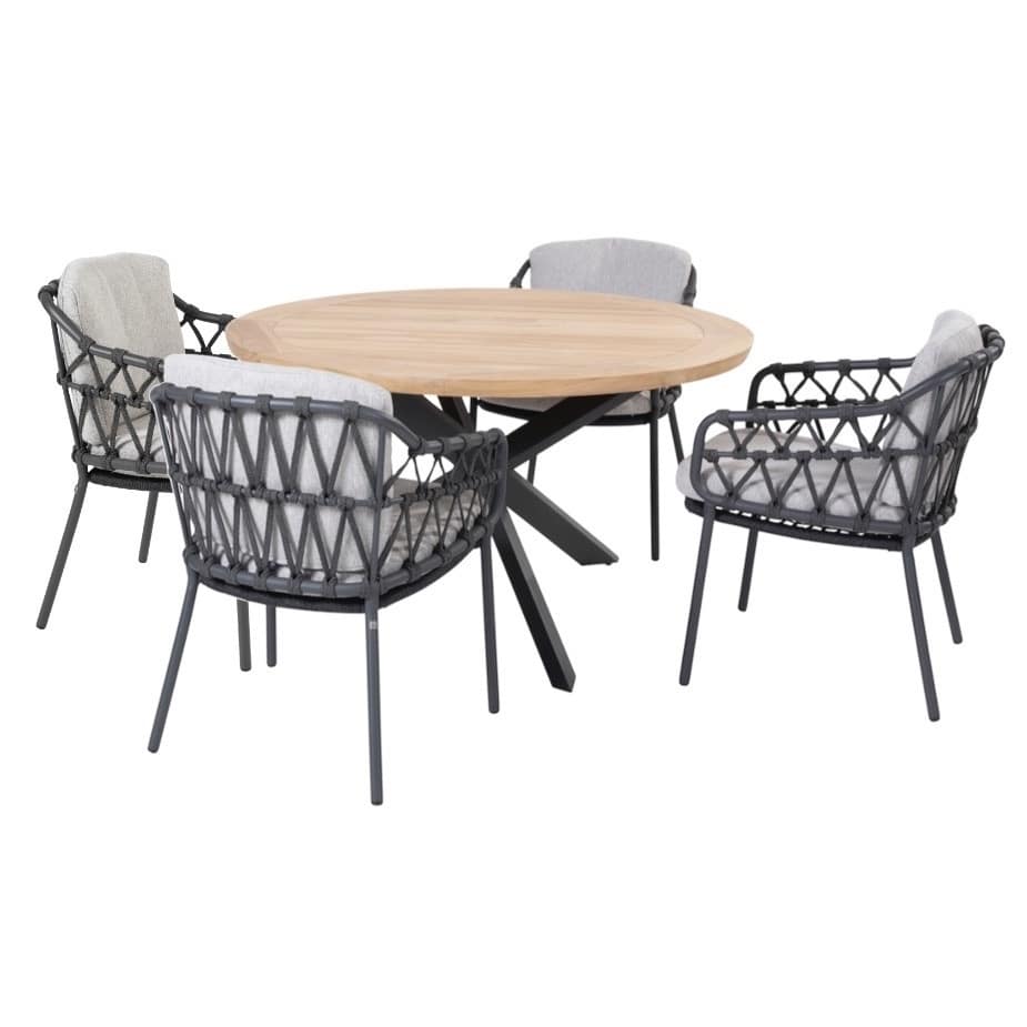 prado calpi dining tuinset 130 cm rond 5 delig rope teak 4 seasons outdoor