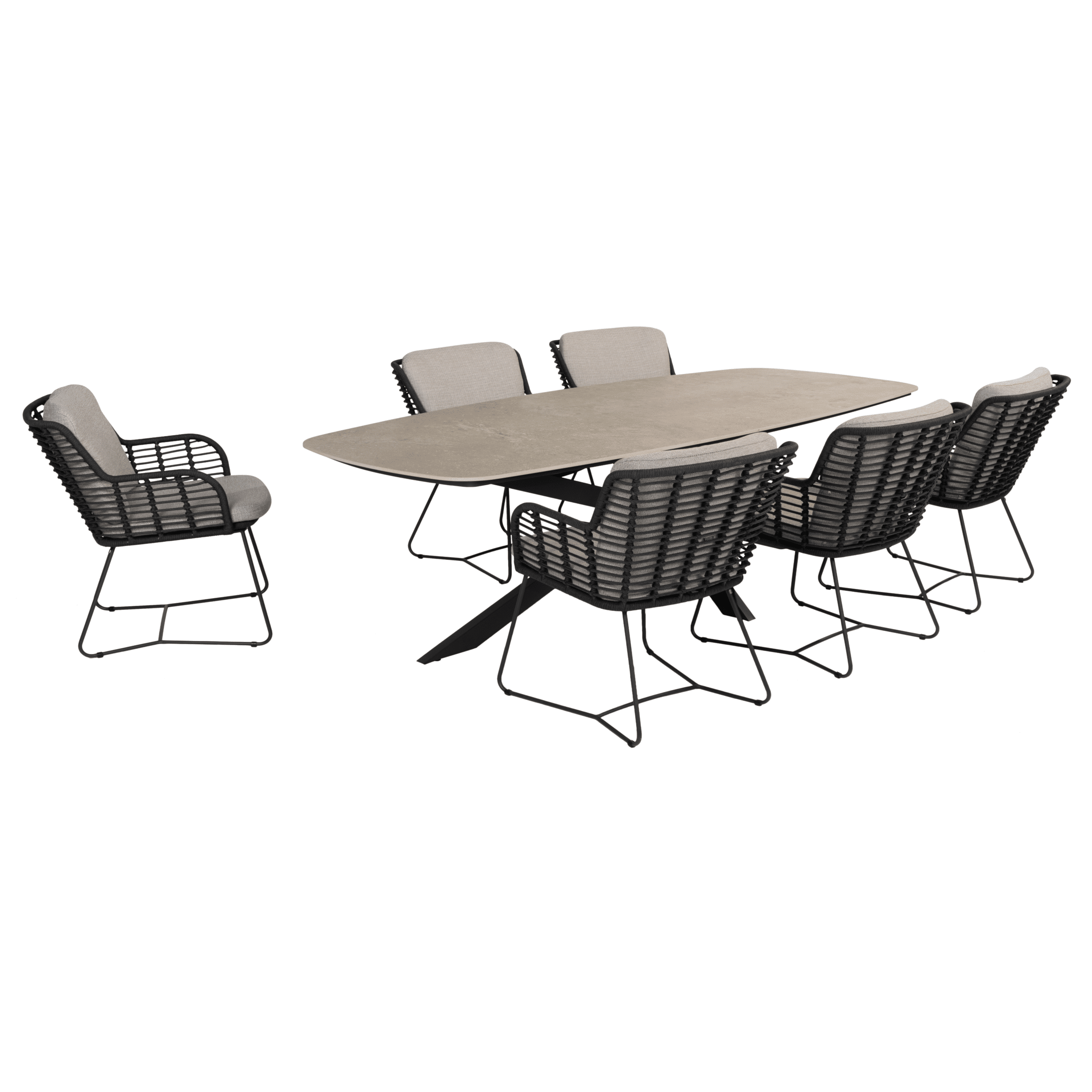 prado fabrice barrel dining tuinset 7 delig 240x105xh75 cm keramiek antraciet 4 seasons outdoor