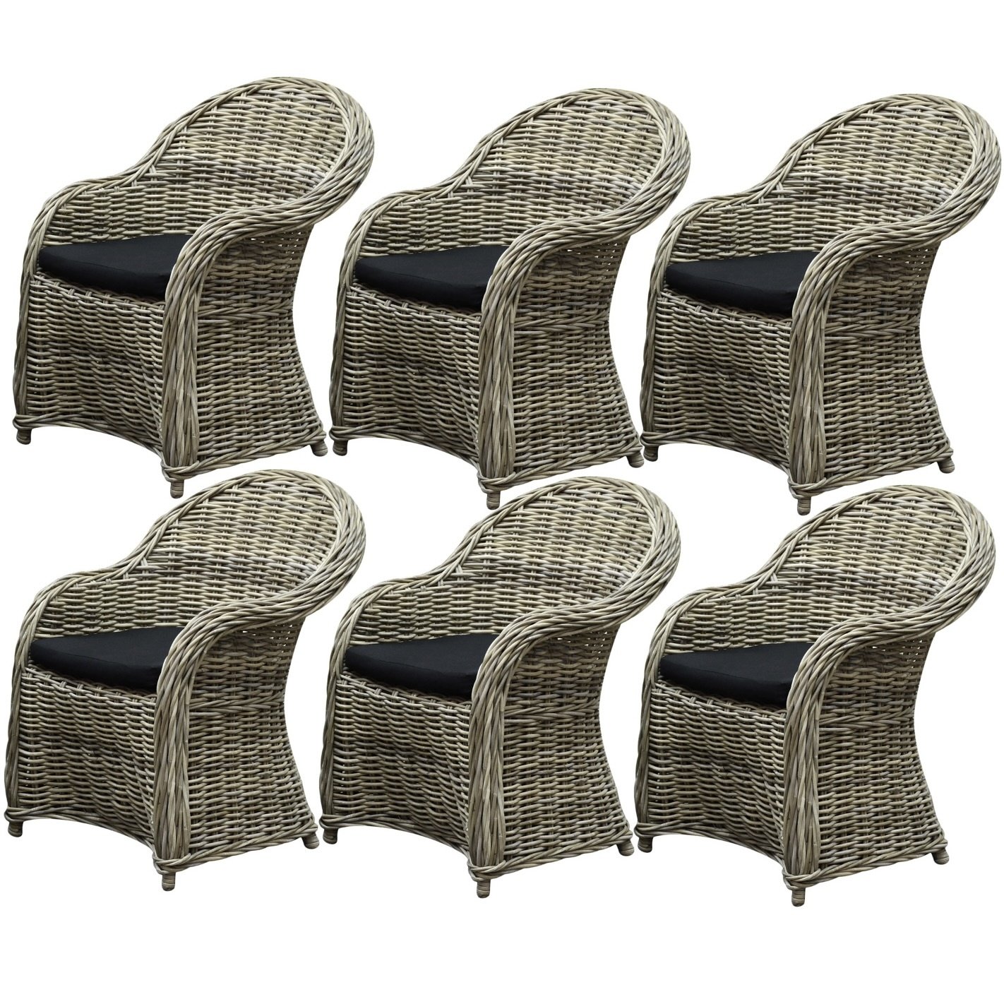 roma dining tuinstoel naturel rotan set (6 stoelen)