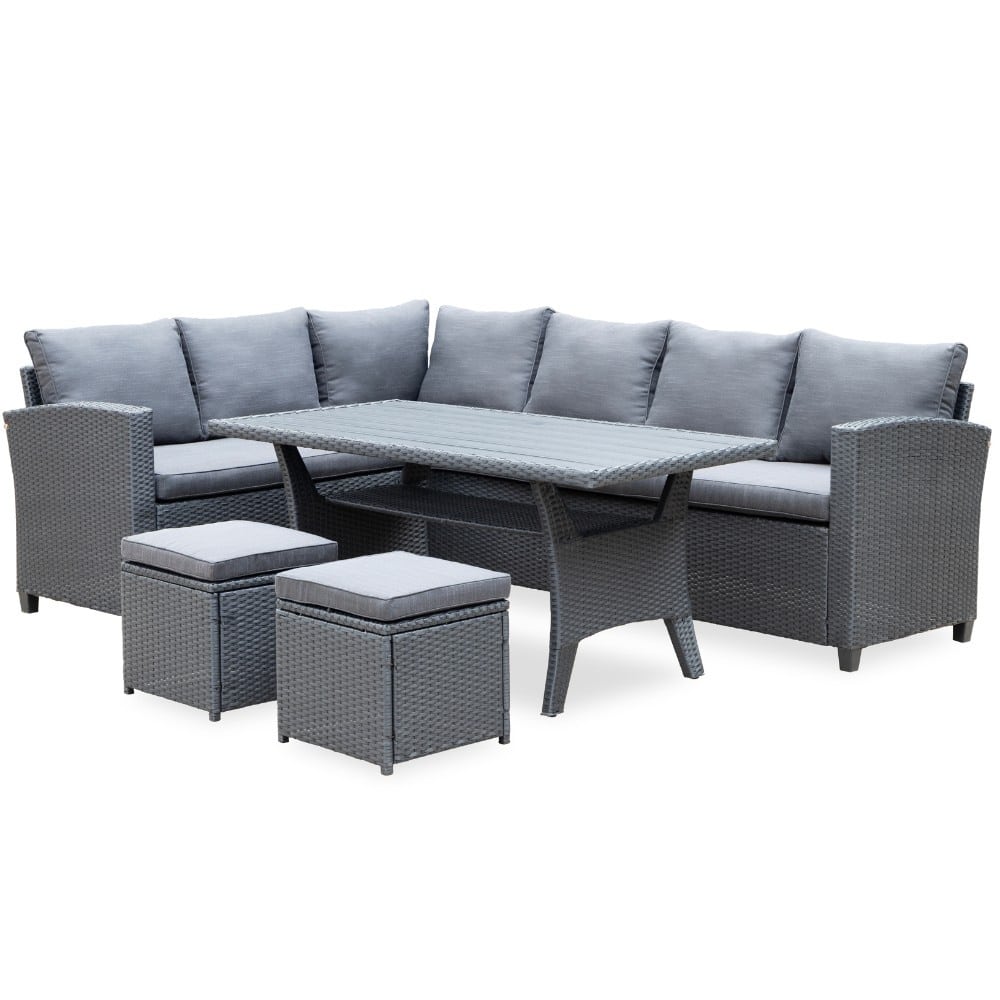 stockholm dining loungeset incl. hockers 5 delig | wicker | 245x169cm | zwart