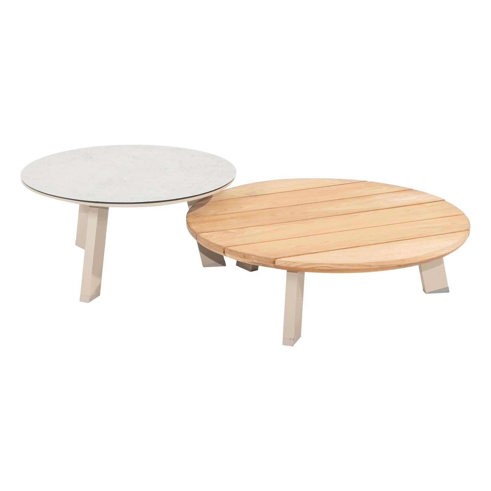 taste by 4so emma set koffie tafels 65cm en 80 cm rond printed keramiek en teak latte