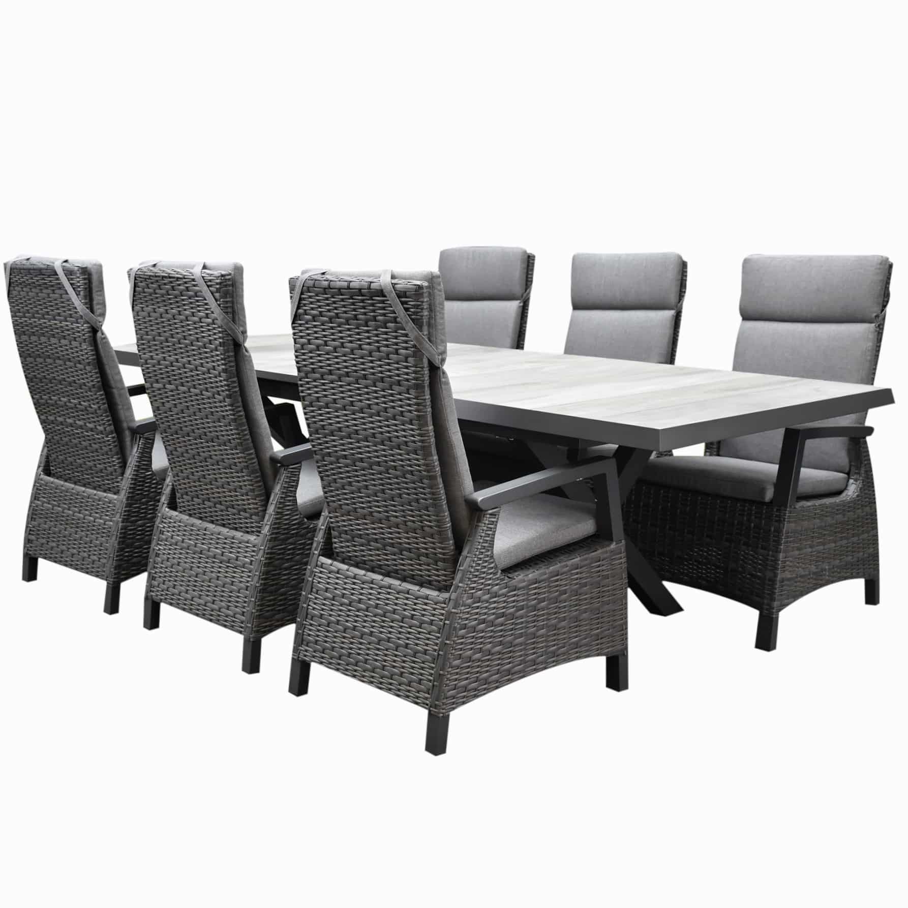tunis new delhi dining tuinset uitschuifbaar 204 264x103xh74,5 cm 7 delig verstelbaar