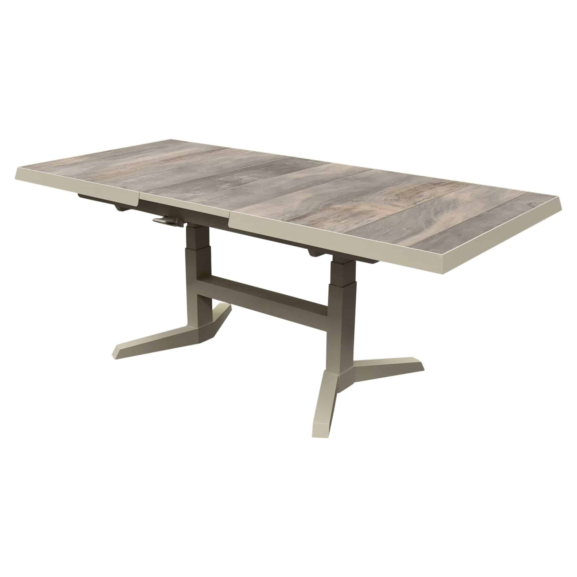 venezia uitschuifbare lounge diningtafel in hoogte verstelbaar 143 183x88xh51 h75 cm latte