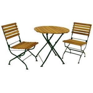 wels houten bistroset robina hout platstaal bruin groen