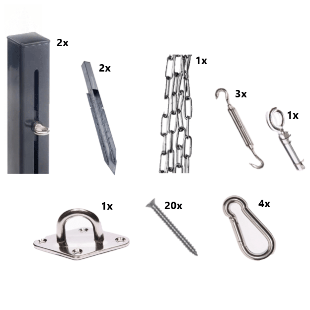 platinum bevestigingsmaterialen schaduwdoek voor een vierkant en rechthoek combinatiepakket 2