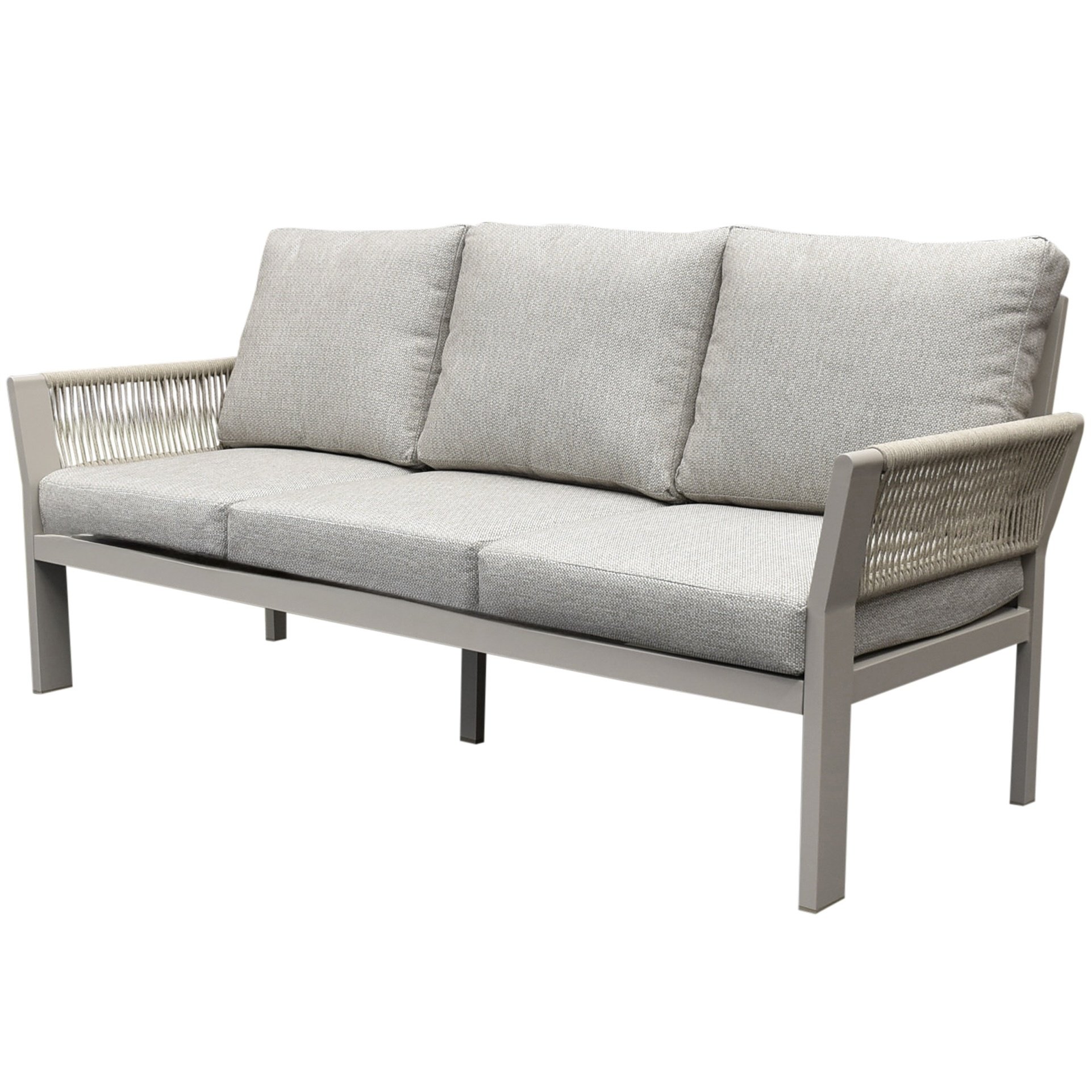 saigon 3 zitsbank aluminium latte soft grey kussens