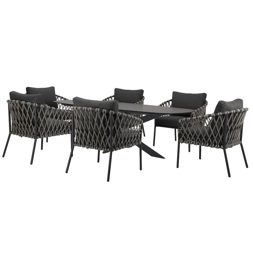 amalfi san francisco low dining tuinset 7 delig 240x100xh76 cm keramiek rope