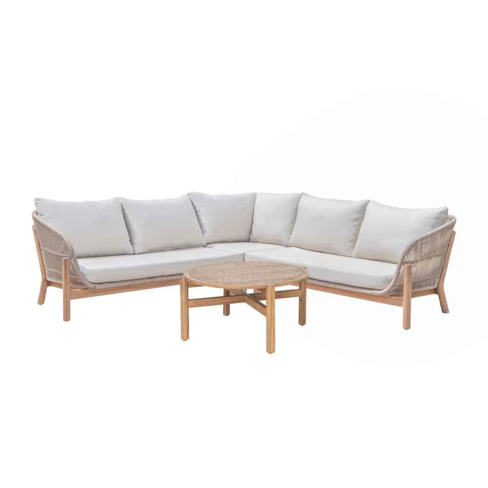 braga hoek loungeset | touw + hardhout | 235x235cm| zand
