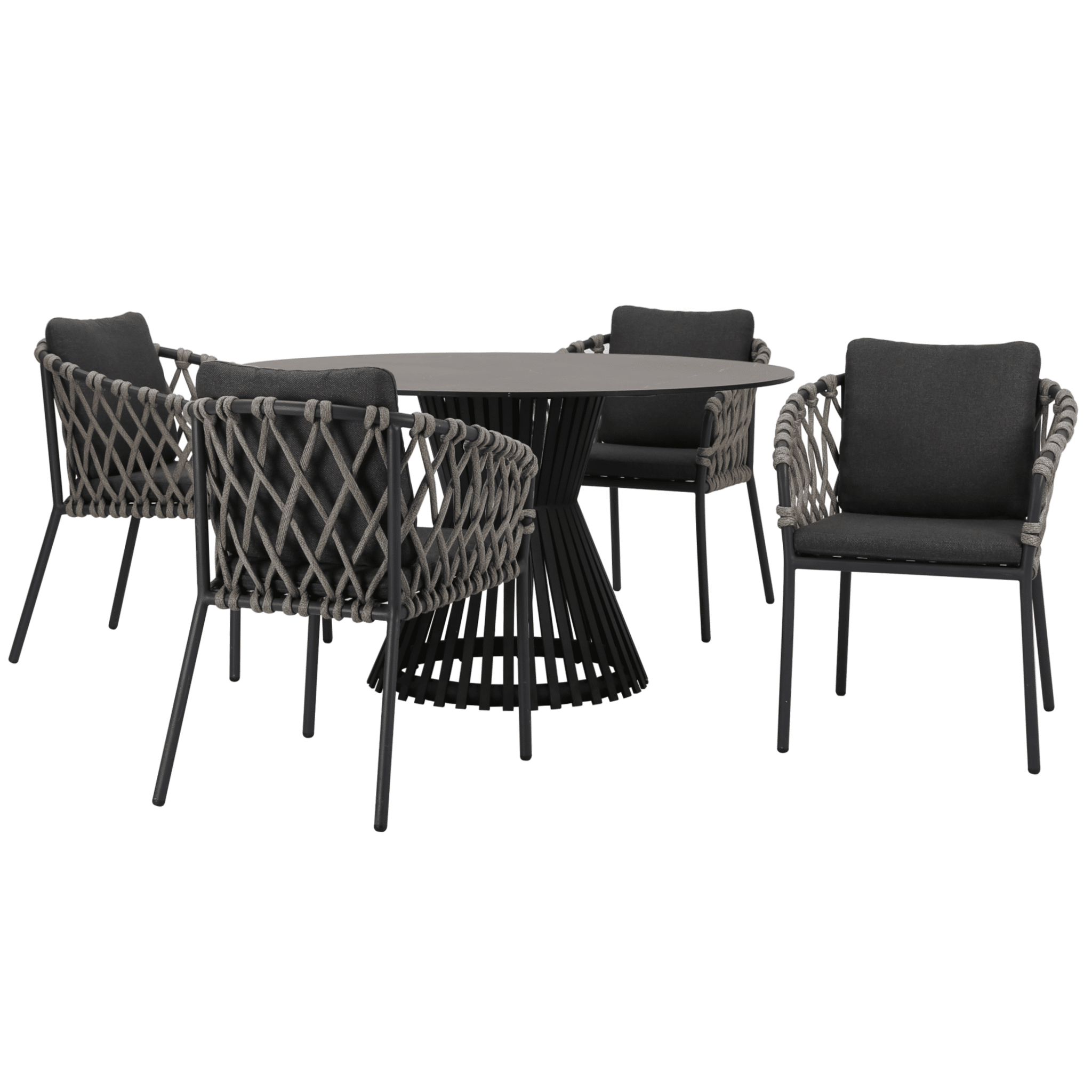 amalfi pasadena dining tuinset 140 cm rond 5 delig antraciet keramiek