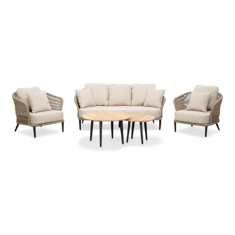 palermo stoel bank loungeset incl. tafels | aluminium + touw | sahara dust | 5 delig