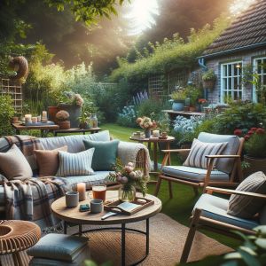 Gezellige zithoek in een sfeervolle tuin