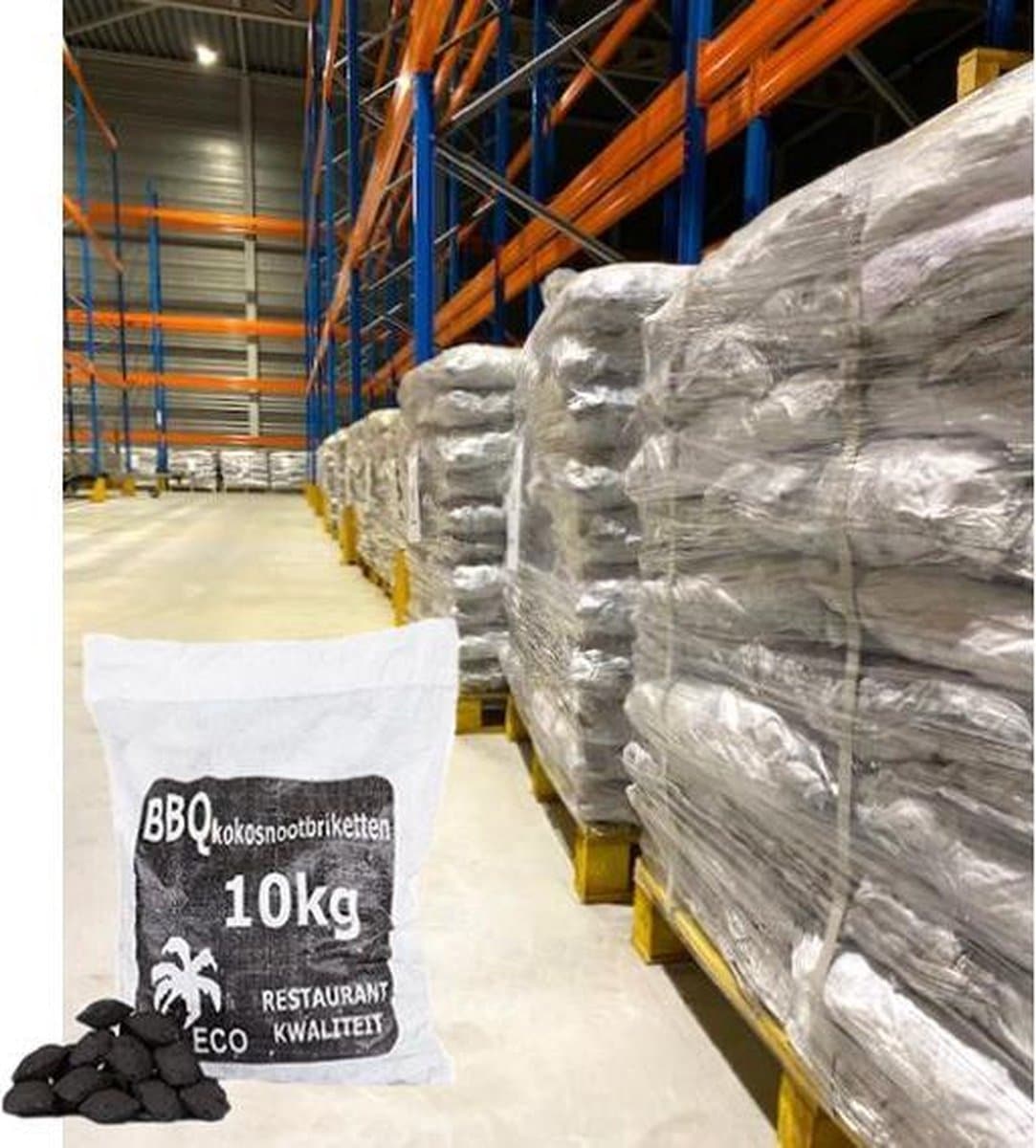 60 zakken kokosbriketten a 10kg 60x10kg op pallet