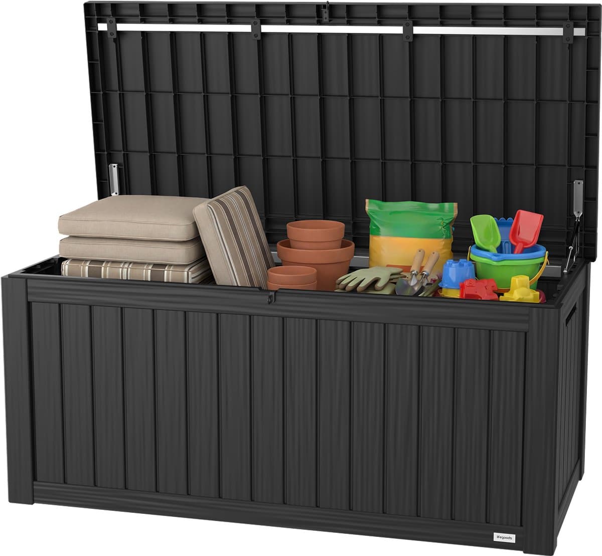 lifegoods opbergbox 450l kussenbox waterdicht tuinkussenbox roestvrij tuinbox 142x67x60 cm donkergrijs