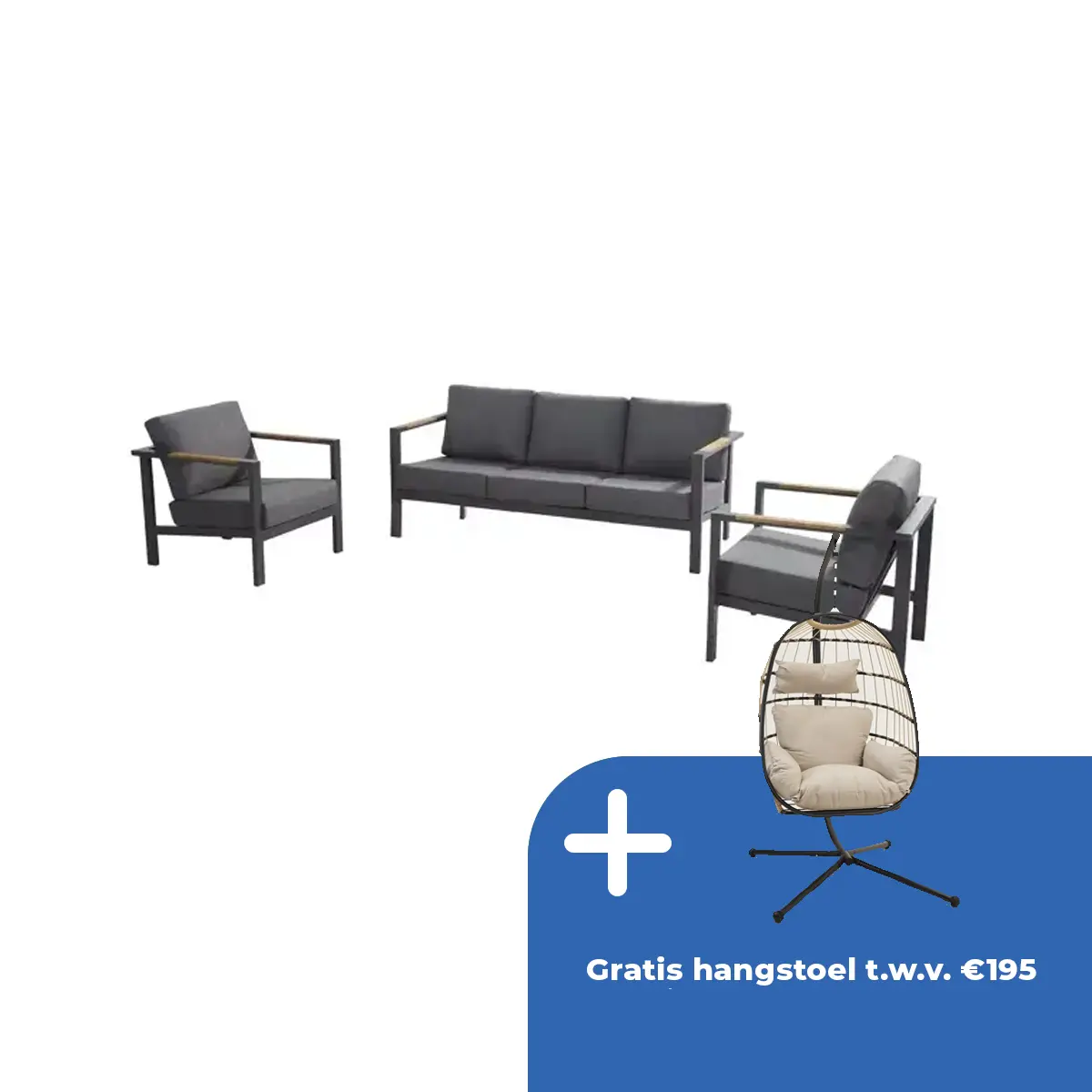 loungeset ginger antraciet bruin rvs teak bank stoel kussens buiten 4so