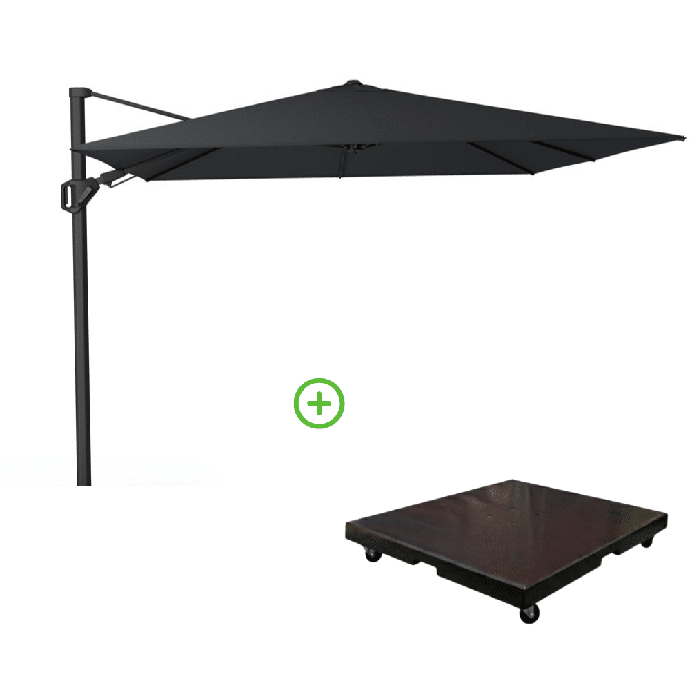 challenger t² zweefparasol premium doek | 300x300cm met monza parasolvoet 90kg | faded black