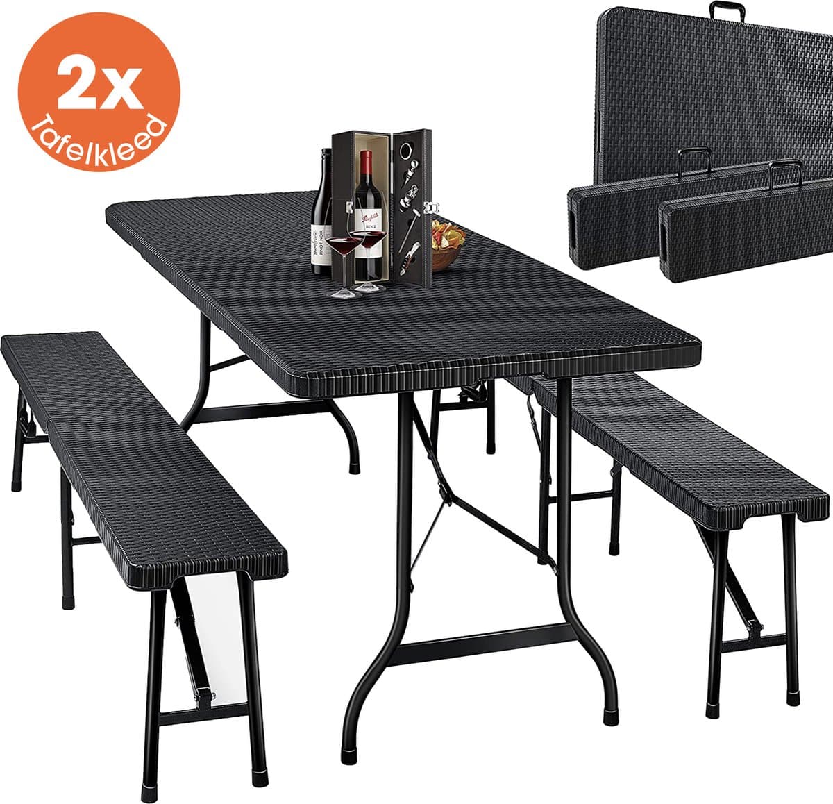 lenx klaptafel met 2 klapbanken 3 in 1 set
