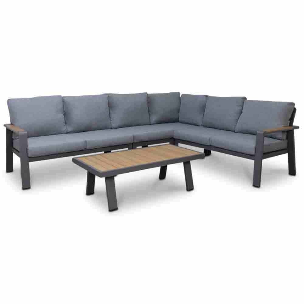 lola hoek loungeset l vorm 6 personen incl. tafel | aluminium + polywood | antraciet | 6 delig