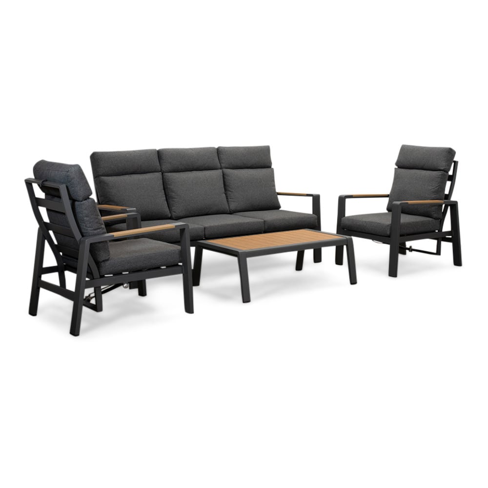 manhattan stoel bank loungeset verstelbaar incl tafel | aluminium + polywood | antraciet | 4 delig