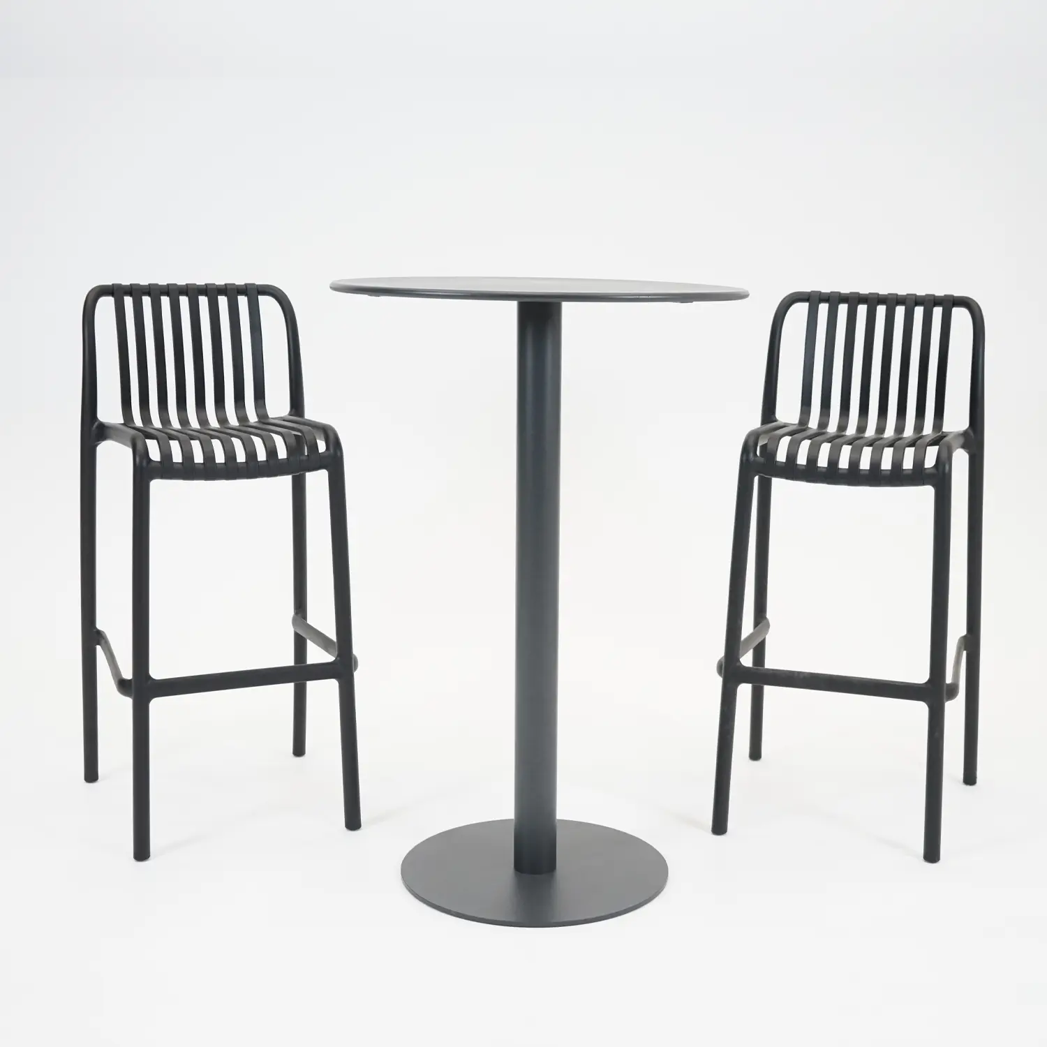 vita santo bartafel Ø70 met 2 porto barstoelen zwart