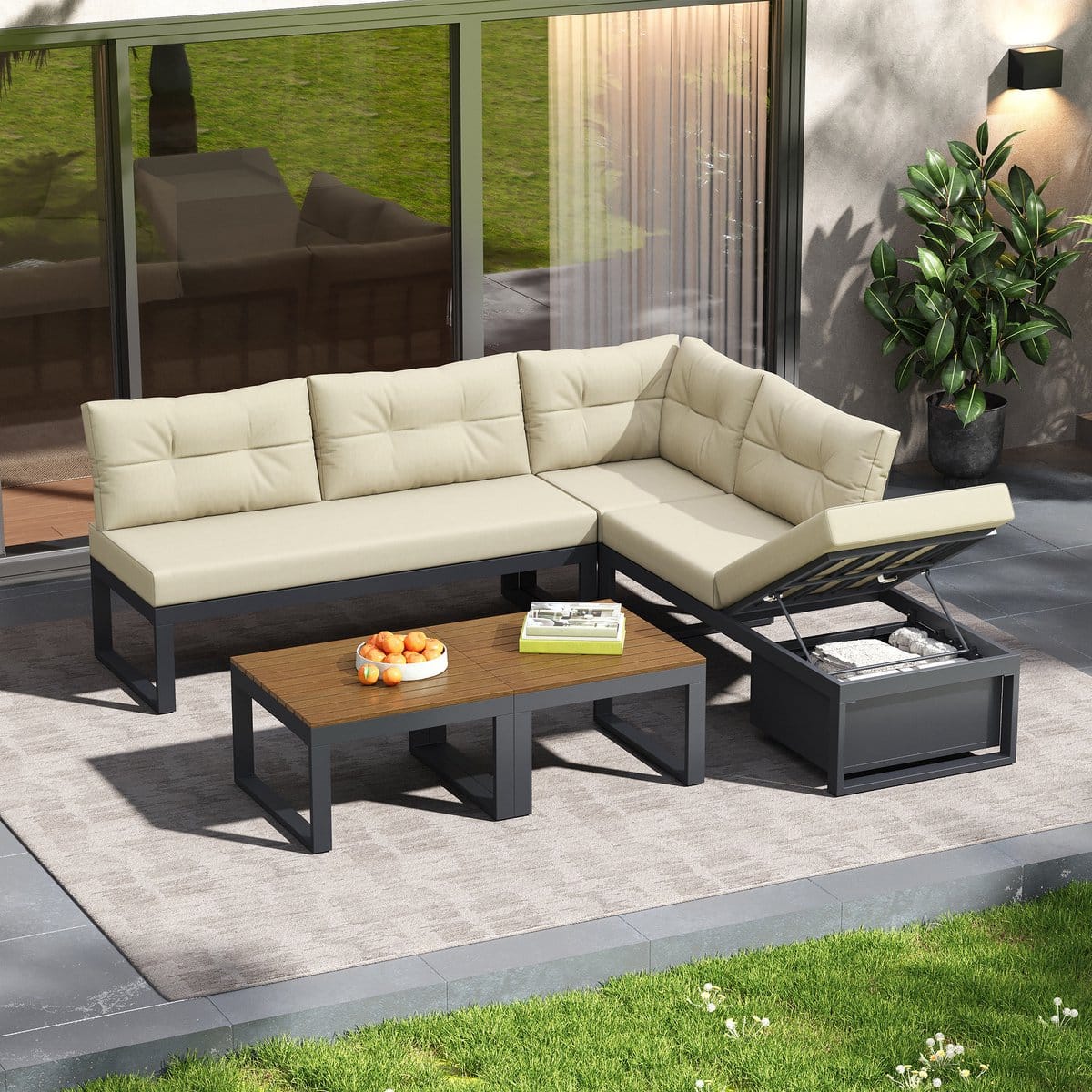 mivray tuinmeubelset 191,5 x 191,5 cm verstelbare rugleuning en