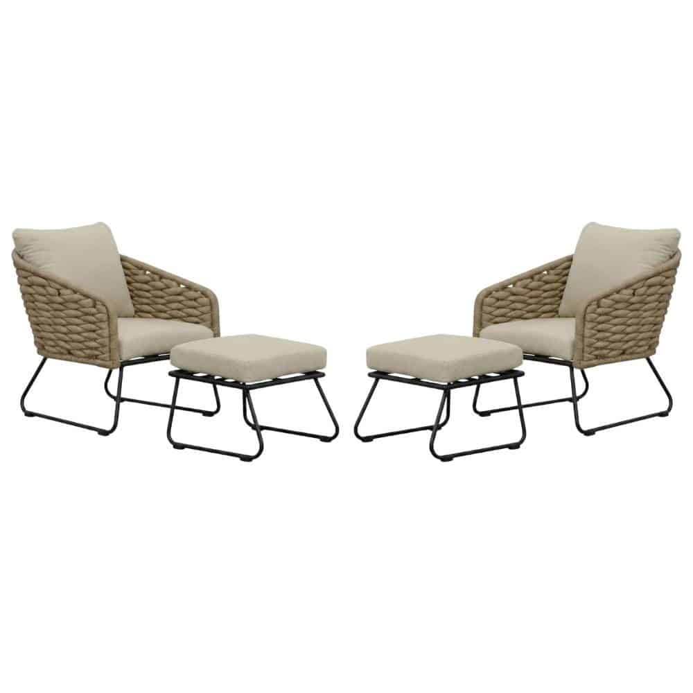 flora lounge balkonset 2 personen | touw + aluminium | sahara dust | 4 delig