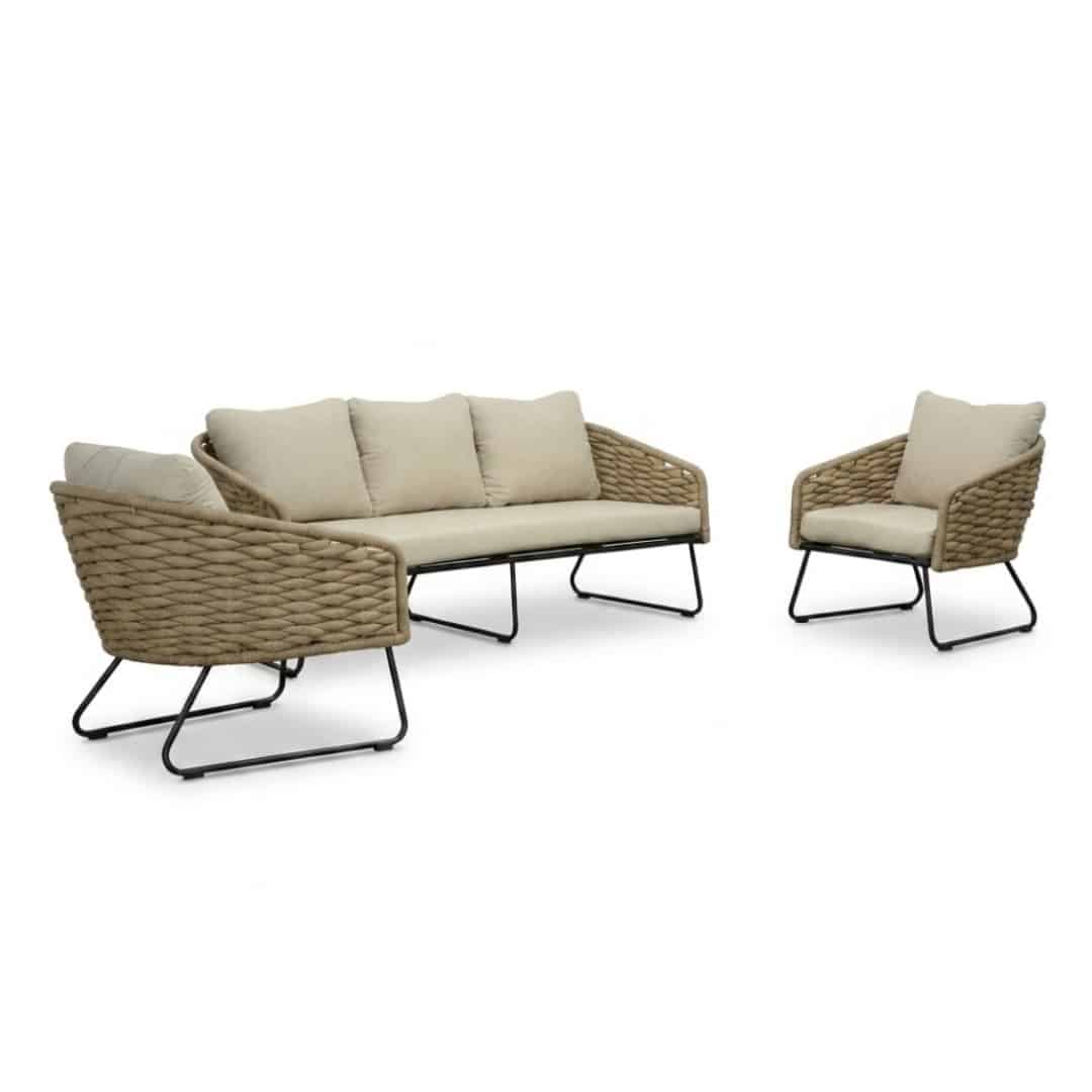 flora stoel bank loungeset 5 personen | touw + aluminium | sahara dust | 3 delig