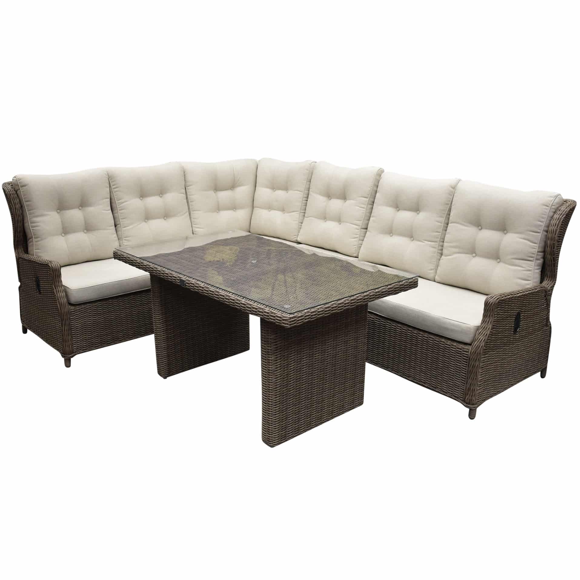 ibiza dining hoek loungeset 5 delig verstelbaar bruin wicker | naturel mixed weave kussen