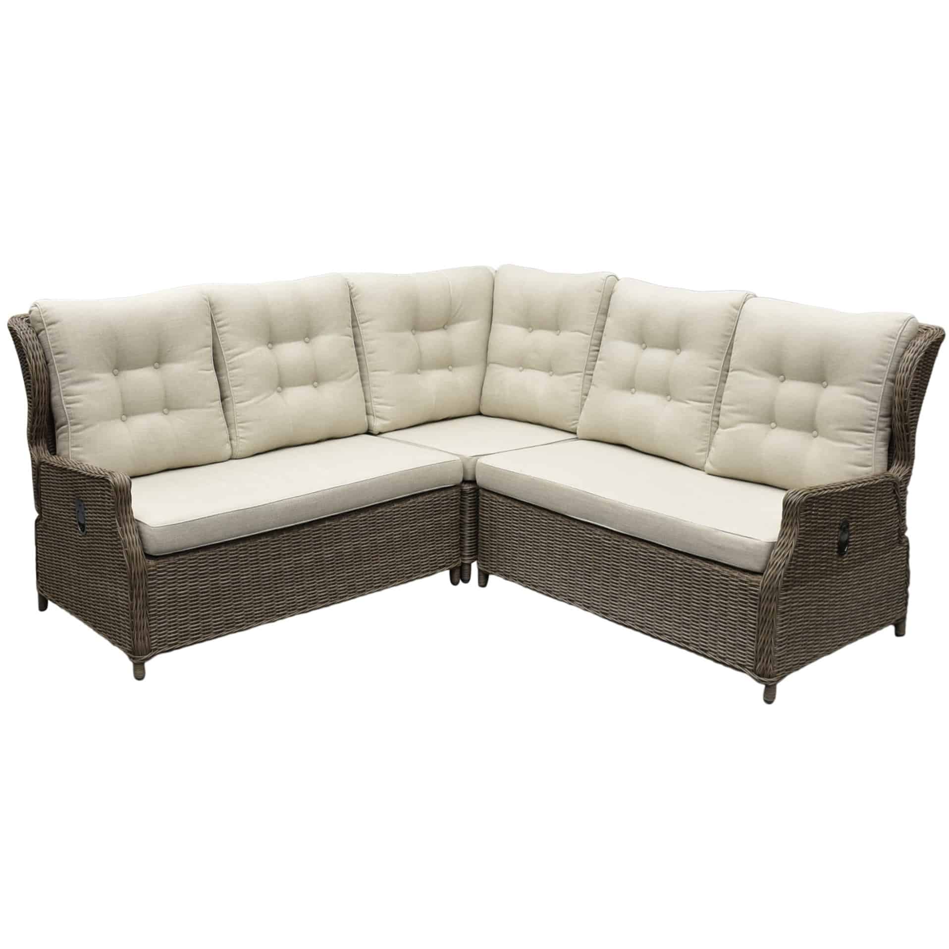 ibiza hoek loungeset 3 delig verstelbaar bruin wicker | naturel mixed weave kussen