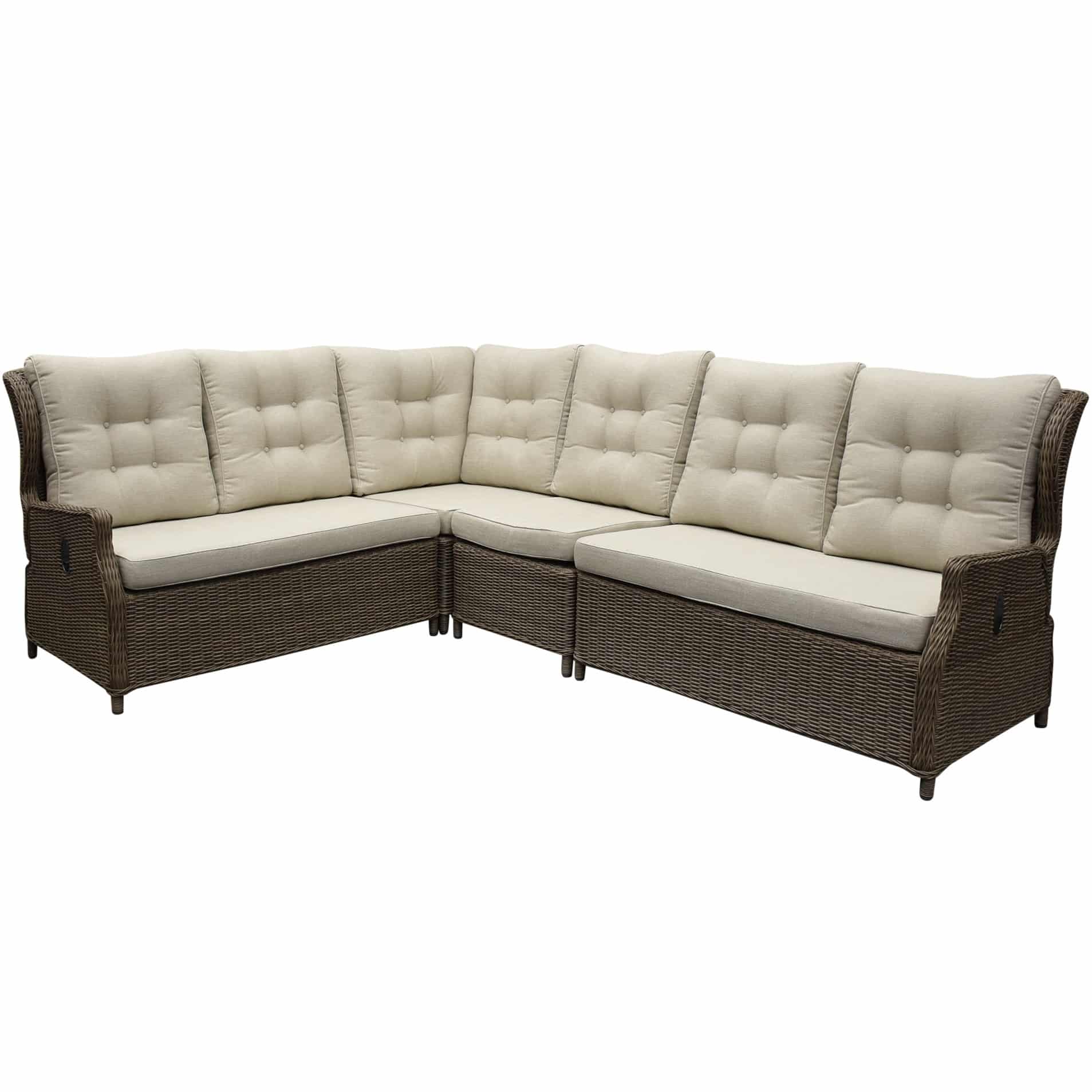 ibiza hoek loungeset 4 delig verstelbaar bruin wicker | naturel mixed weave kussen