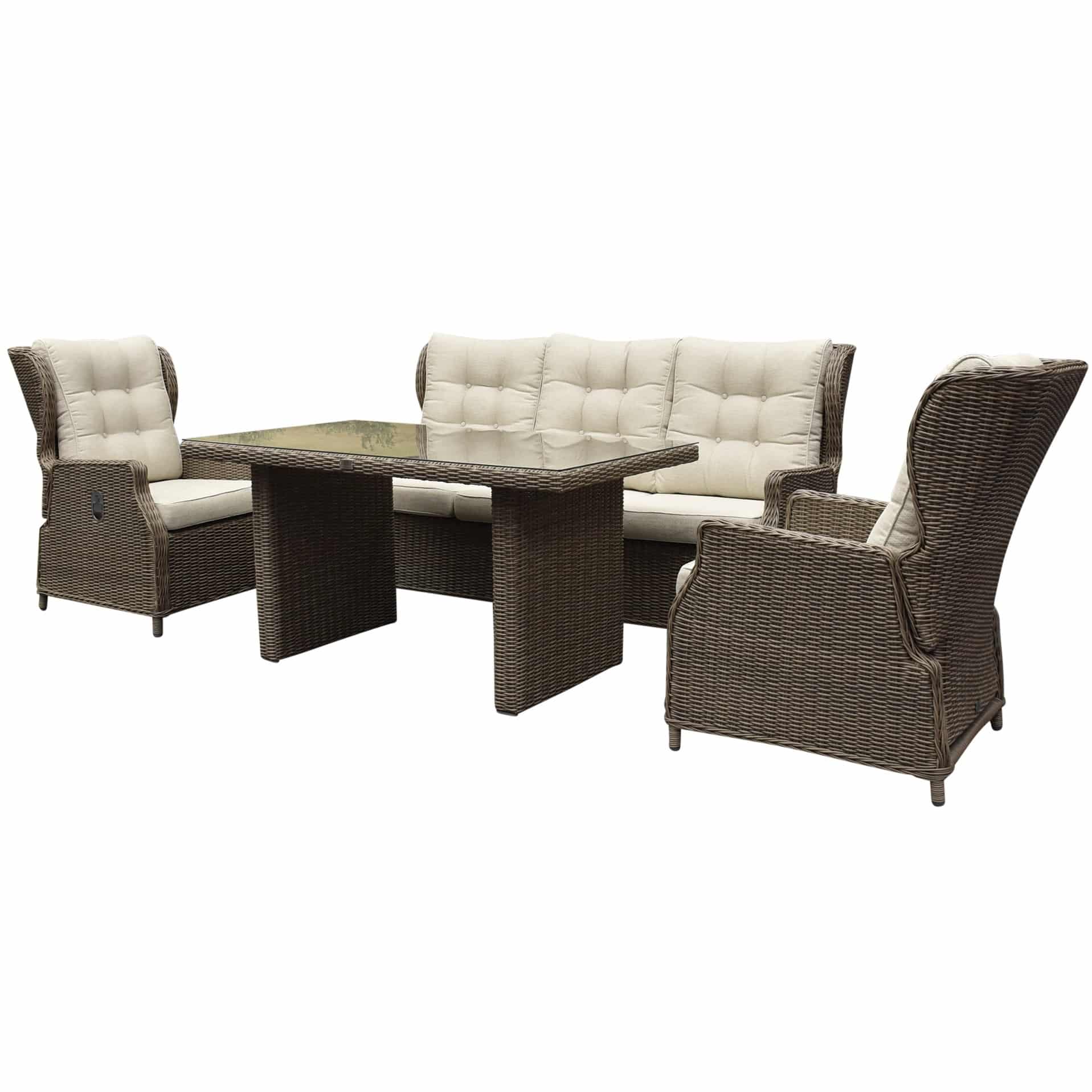ibiza stoel bank dining verstelbare loungeset 4 delig bruin wicker | naturel mixed weave kussen