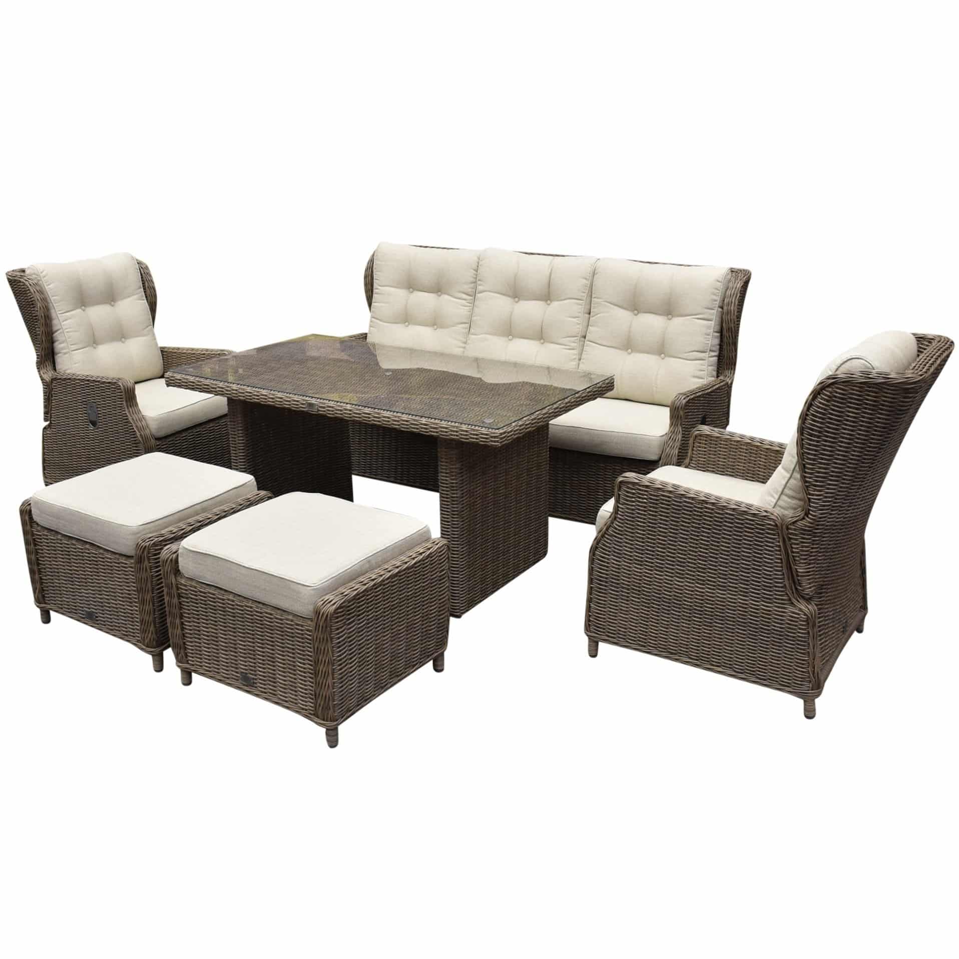 ibiza stoel bank dining verstelbare loungeset 6 delig bruin wicker | naturel mixed weave kussen